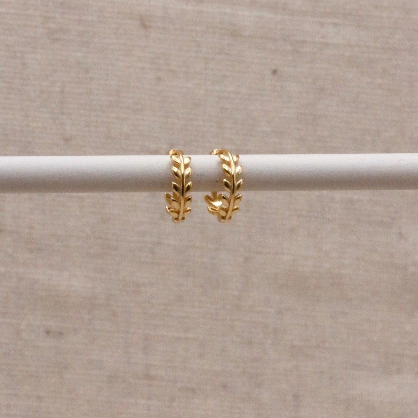 Little Nell Jewellery: Gold Laurel Huggie Hoops