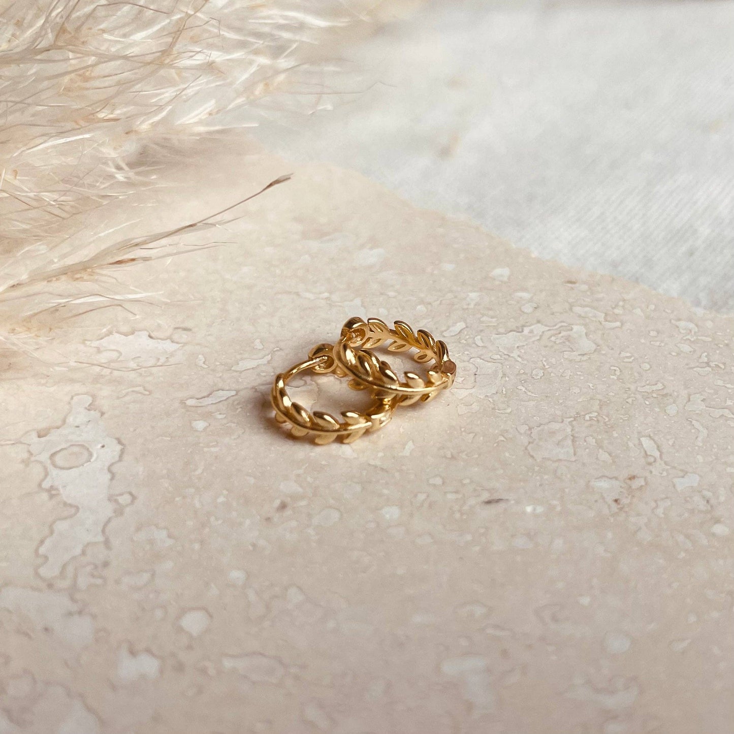 Little Nell Jewellery: Gold Laurel Huggie Hoops