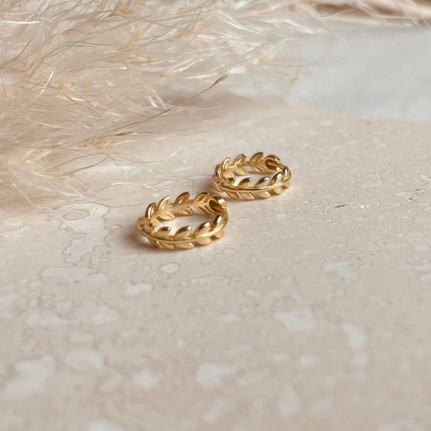 Little Nell Jewellery: Gold Laurel Huggie Hoops