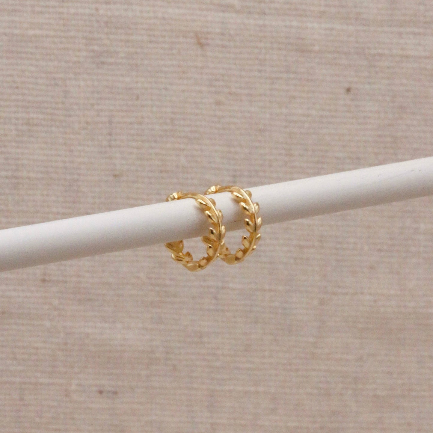 Little Nell Jewellery: Gold Laurel Huggie Hoops